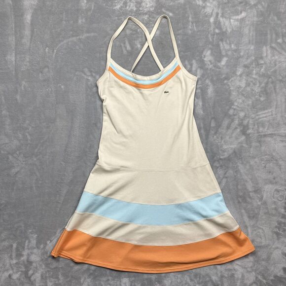 Lacoste Vintage Women’s Tennis Dress Cream with Orange Blue Stripes Size 36 (8) - Picture 1 of 6